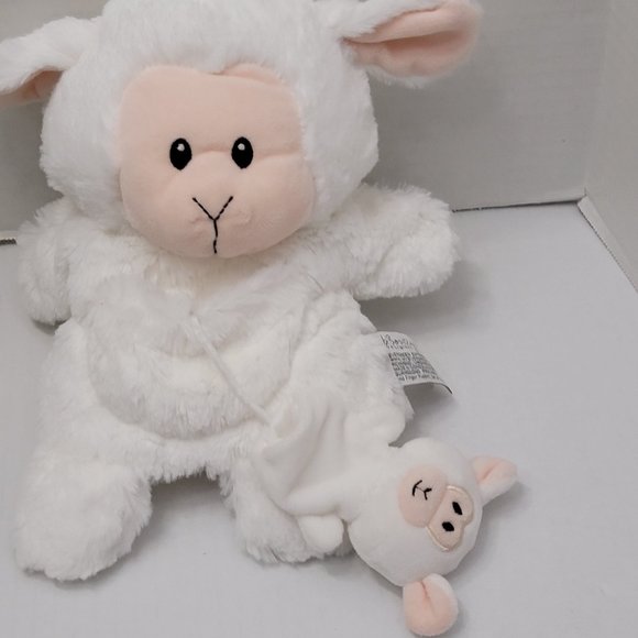 b Boutique by Evergreen Plush Soft Mom Baby Hand Puppet White Lamb Sheep Animal - Picture 3 of 10